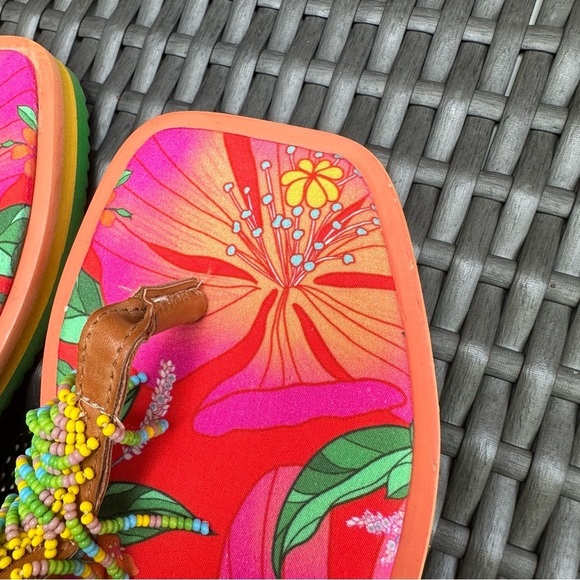 Farm Rio | NWT Size 7 Floral Pierre Beaded Flat Sandals - Picture 4 of 16